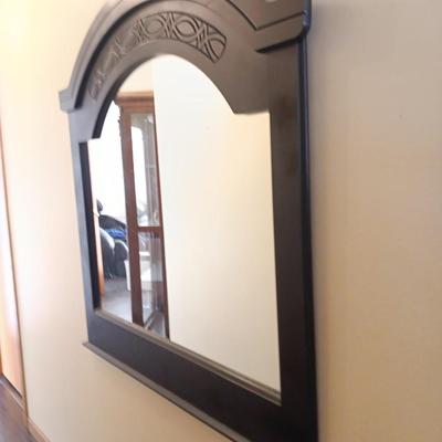 Large decorative framed mirror with accent design wooden frame