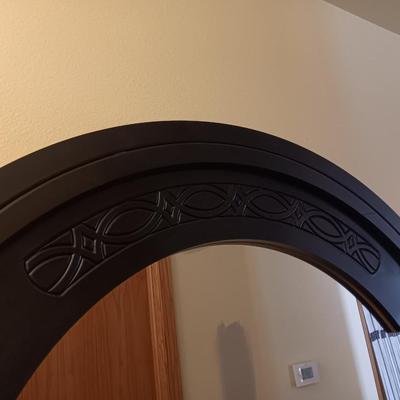 Large decorative framed mirror with accent design wooden frame