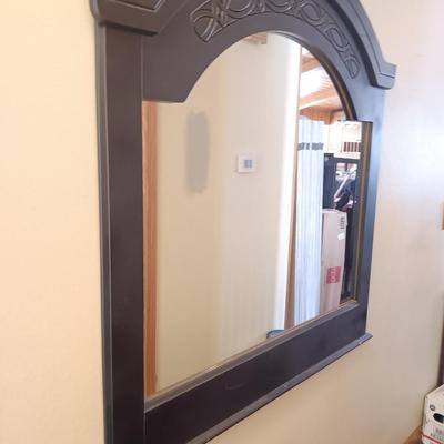 Large decorative framed mirror with accent design wooden frame