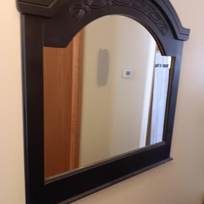 Large decorative framed mirror with accent design wooden frame