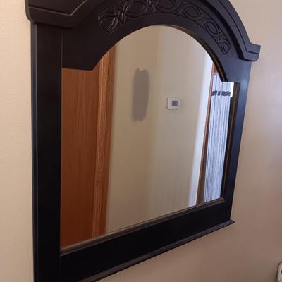 Large decorative framed mirror with accent design wooden frame