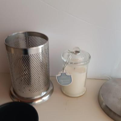 Kitchen gadgets - Butter crock - paper towel dispenser - utensil holder and candle