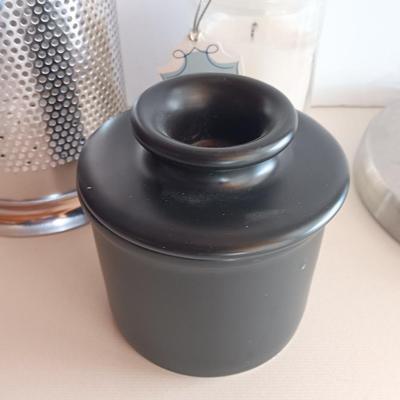 Kitchen gadgets - Butter crock - paper towel dispenser - utensil holder and candle