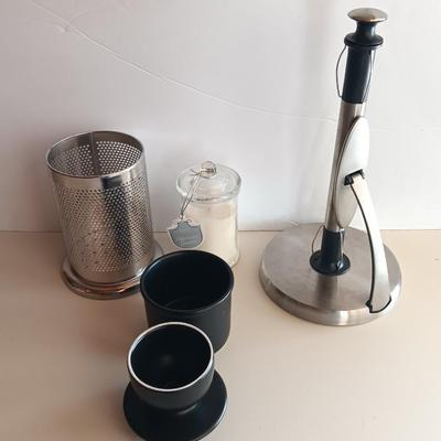 Kitchen gadgets - Butter crock - paper towel dispenser - utensil holder and candle