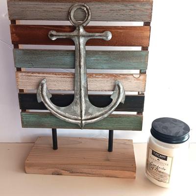 Freestanding Anchor artwork and Farmhouse candle