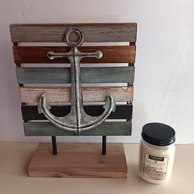 Freestanding Anchor artwork and Farmhouse candle