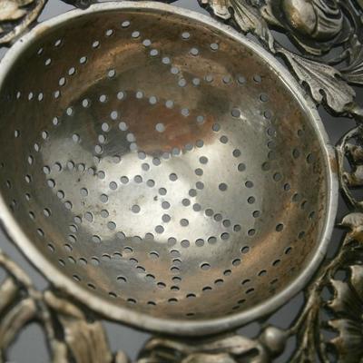 Large Ornate German 800 Silver Tea Strainer