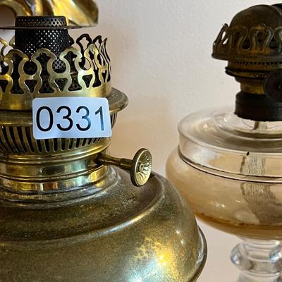 2 Antique Oil Lamps - Brass, Cut Glass