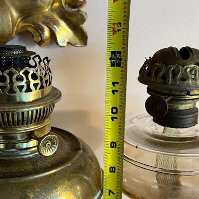 2 Antique Oil Lamps - Brass, Cut Glass