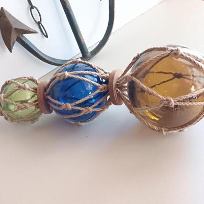Glass fishing floats and metal anchor art - beach home decor - or for our Colorado wanna beach!