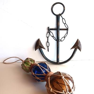 Glass fishing floats and metal anchor art - beach home decor - or for our Colorado wanna beach!