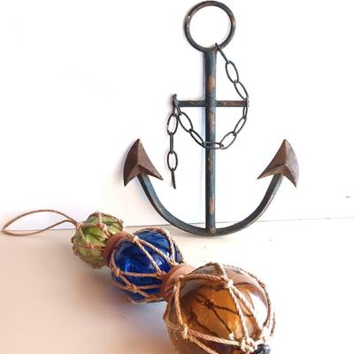 Glass fishing floats and metal anchor art - beach home decor - or for our Colorado wanna beach!