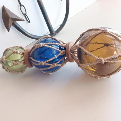 Glass fishing floats and metal anchor art - beach home decor - or for our Colorado wanna beach!