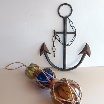 Glass fishing floats and metal anchor art - beach home decor - or for our Colorado wanna beach!