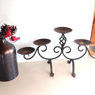 Metal medium copper case with Iron Rustic Ornate Candelabra 5 Tier centerpiece