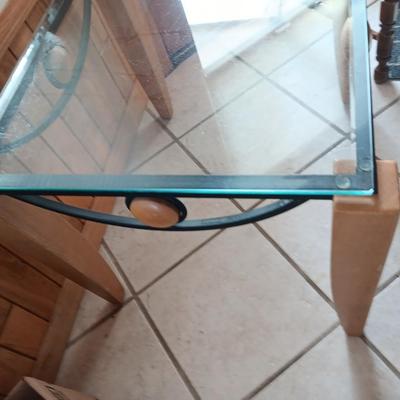 Metal framed - wooden accent - glass topped end table