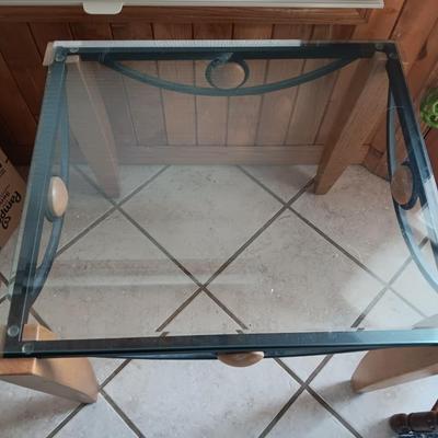 Metal framed - wooden accent - glass topped end table