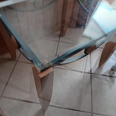 Metal framed - wooden accent - glass topped end table