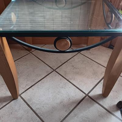 Metal framed - wooden accent - glass topped end table