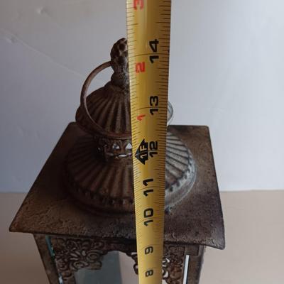 Decorative metal and rope Sphere with metal candle lantern -