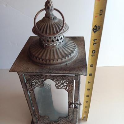 Decorative metal and rope Sphere with metal candle lantern -