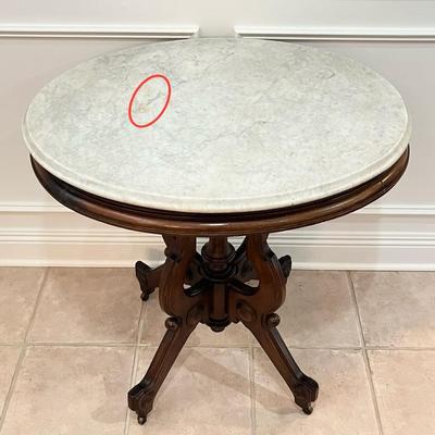 Victorian Eastlake Marble Top Oval Shaped Table