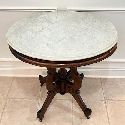 Victorian Eastlake Marble Top Oval Shaped Table