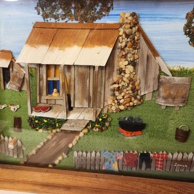 Lot #42 Folk Art Mixed Media Cajun Cabin Scene - signed Souza