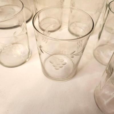 Lot #45 Vintage crystal pitcher with 8 matching glasses - grape motif