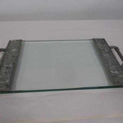 Seagull Pewter Serving Tray With Glass & Pewter Handles
