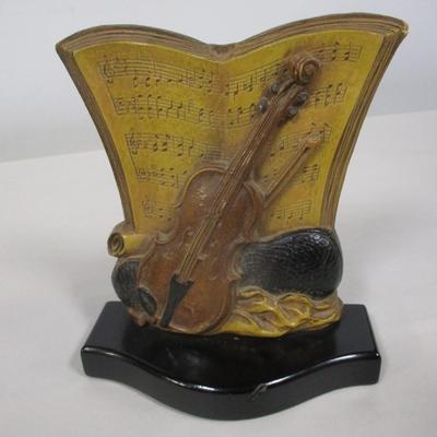 Pair Of Bookends, Violin Case & Sheet Music & Bow Made In Syracuse NY