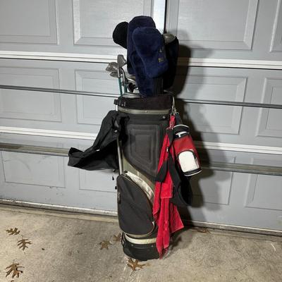 LOT 32G: Collection Of Golf Clubs, Push Carts & Golf Ball Display