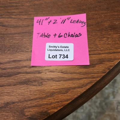 Solid Wood Table w 6 Chairs 41" Round w 2 11" leaves