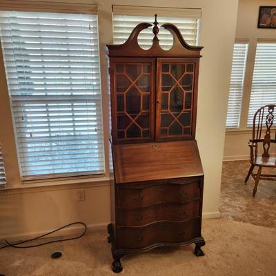 Antique Secretary Desk Bookcase w key 32x18x79