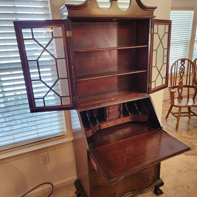 Antique Secretary Desk Bookcase w key 32x18x79