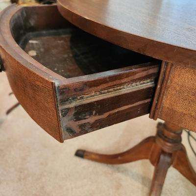Vintage Drum Table with drawer 28" Diameter 28" H