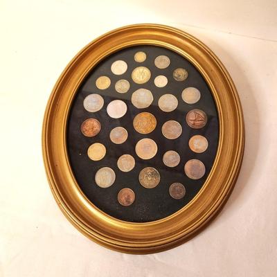 Lot #62 Lot of approx. 26 Foreign Coins in Oval Frame
