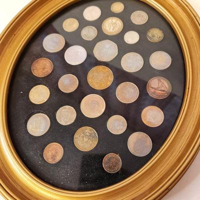 Lot #62 Lot of approx. 26 Foreign Coins in Oval Frame