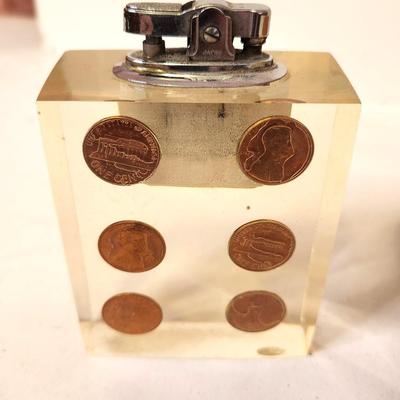 Lot #73 Cool Mid Century Lucite Table Lighter and Ashtray