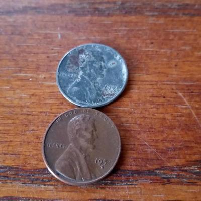 LOT 34 TWO OLD S MINT MARKED WHEAT PENNIES