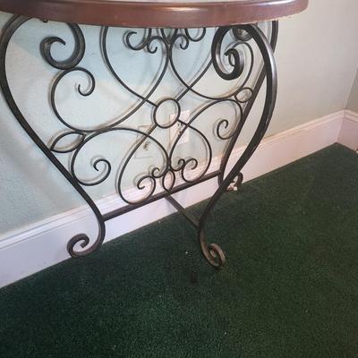 Console/Entry Table Wood Top with Solid Wrought Iron Base