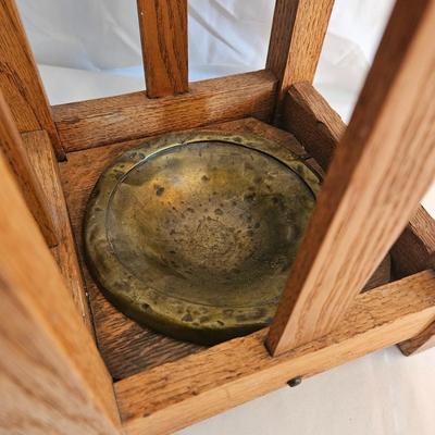 Oak Umbrella Stand and a Brass Lamp (LR-DW)