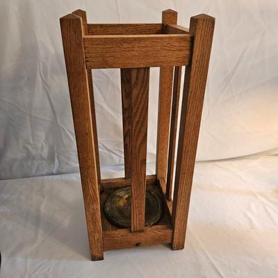 Oak Umbrella Stand and a Brass Lamp (LR-DW)