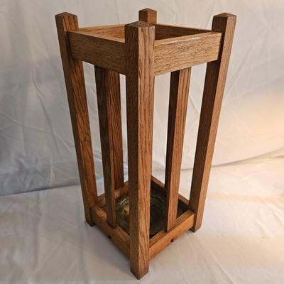Oak Umbrella Stand and a Brass Lamp (LR-DW)