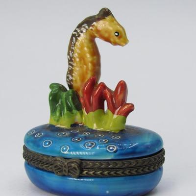 Seahorse - Limoges Porcelain Figurine Trinket or Pill Box