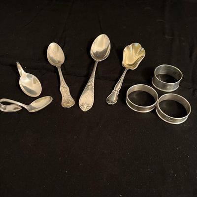 Sterling Silver Gorham Napkin Rings and Sterling Spoons (DR-DW)