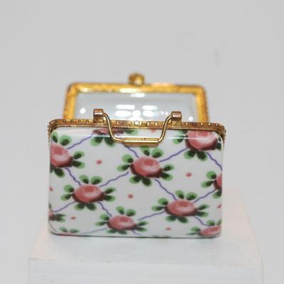 "Fostoria Navarre" Flowered Porcelain Purse Trinket Box 2 1/2" x 2" x 1 1/2"