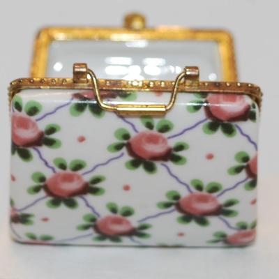 "Fostoria Navarre" Flowered Porcelain Purse Trinket Box 2 1/2" x 2" x 1 1/2"