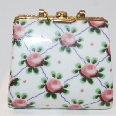 "Fostoria Navarre" Flowered Porcelain Purse Trinket Box 2 1/2" x 2" x 1 1/2"