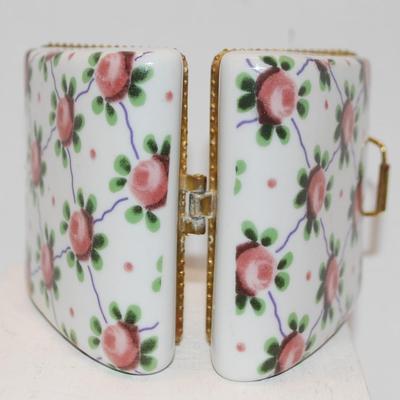 "Fostoria Navarre" Flowered Porcelain Purse Trinket Box 2 1/2" x 2" x 1 1/2"